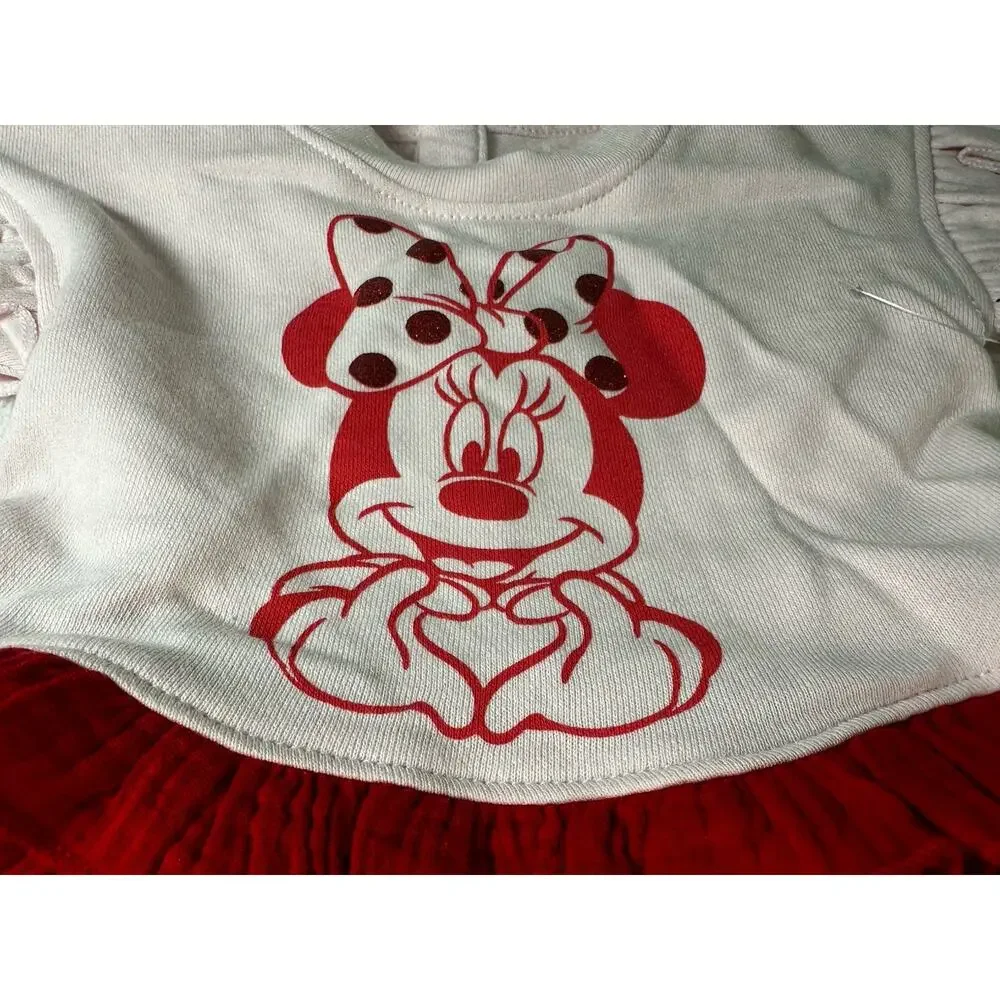 New DISNEY Store Baby Minnie Mouse Pink Red Dress Infant 9-12 Months 2 Piece Set